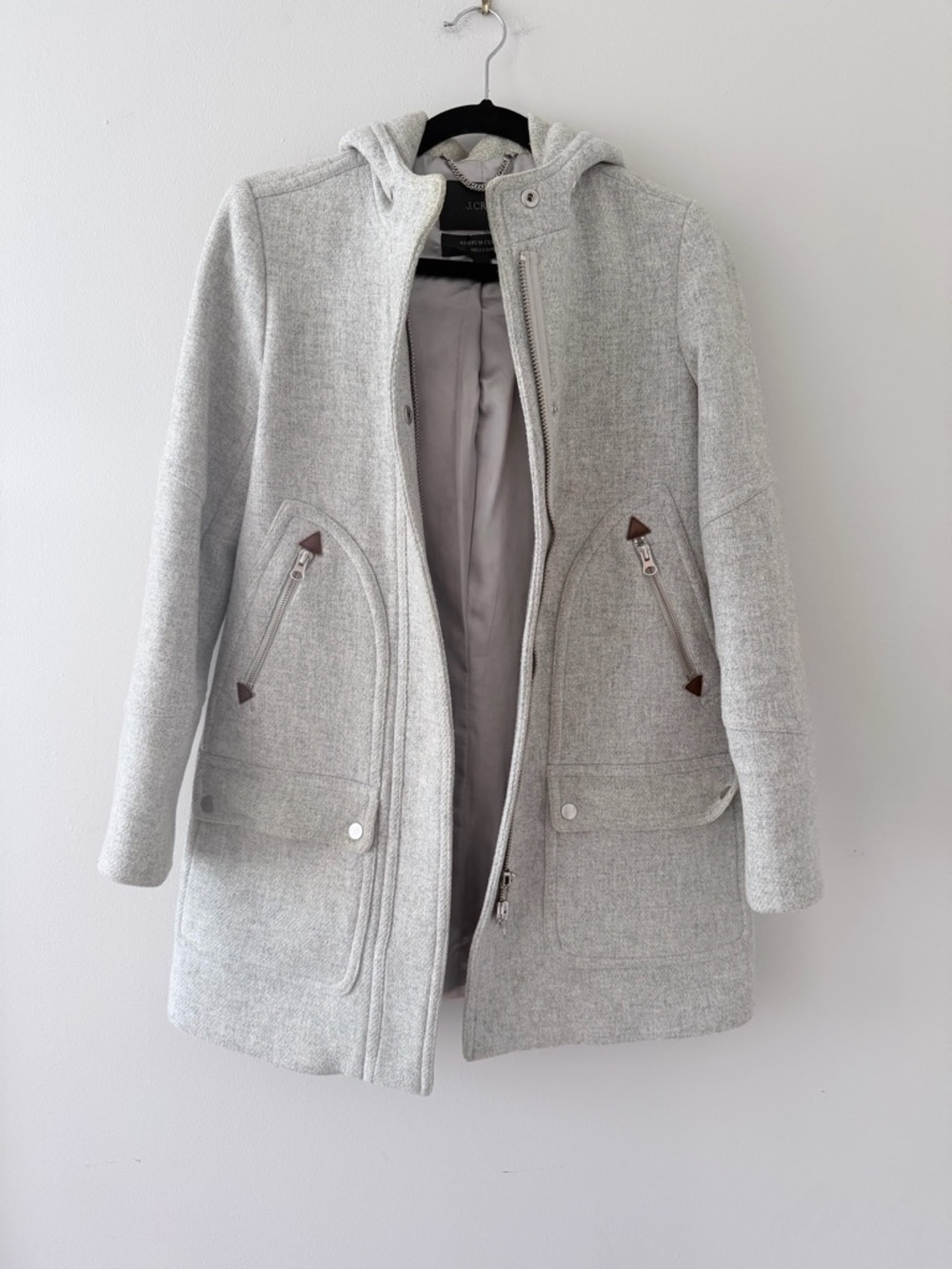 J. Crew Light Gray Hooded Wool-Blend Pea Coat